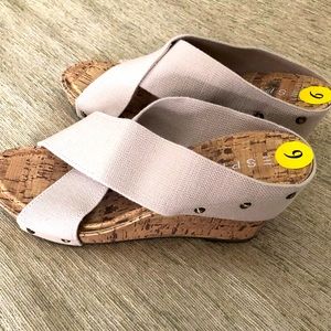 Never worn wedge, cork stretch platform shoes sz 9